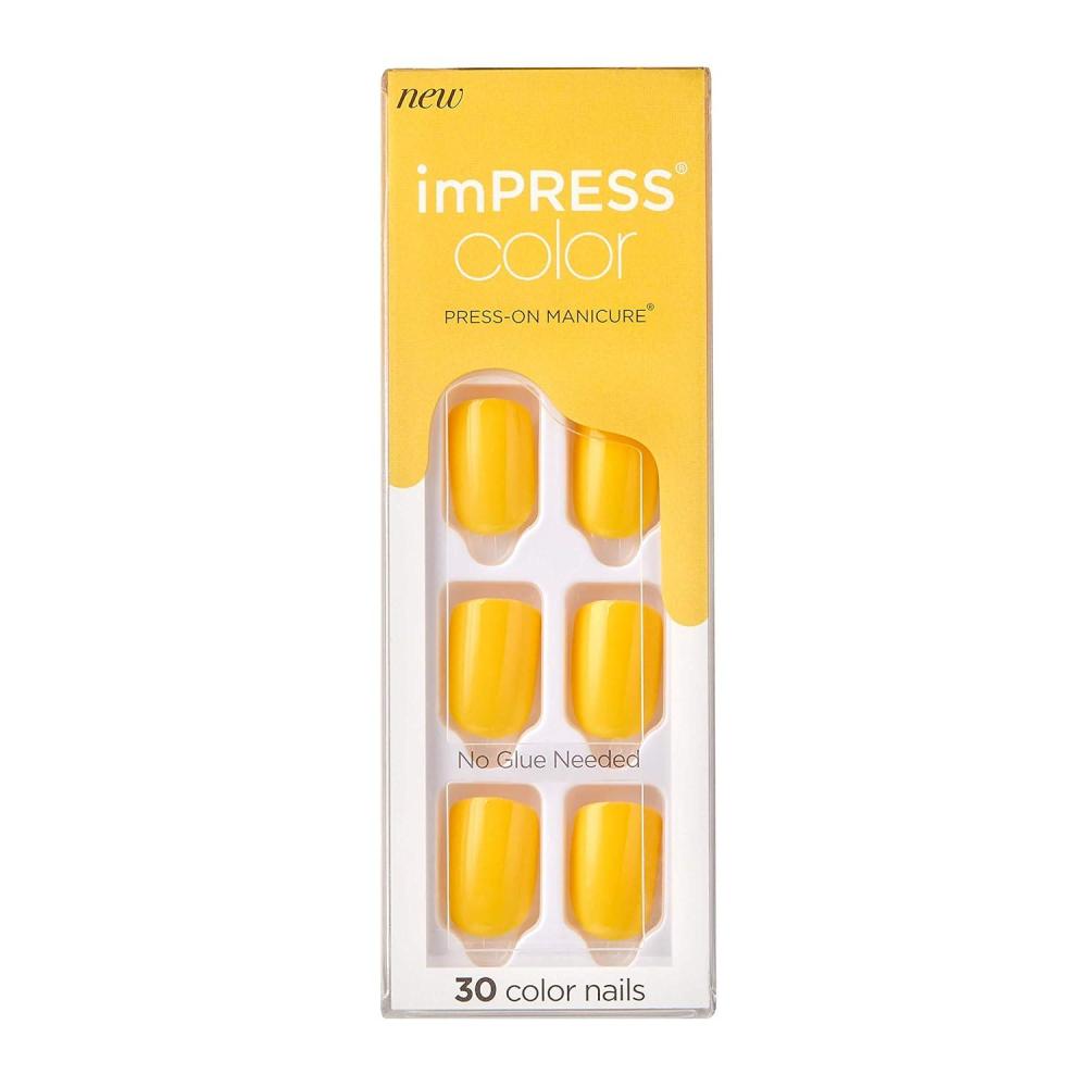 imageKISS imPRESS No Glue Mani Press On Nails Color YOLO Yellow Short Size Squoval Shape Includes 30 Nails Prep Pad Instructions Sheet 1 Manicure Stick 1 Mini FileYOLO