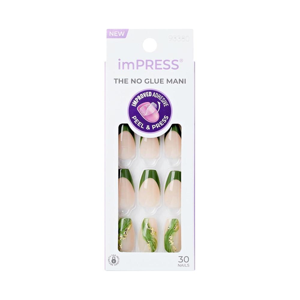 imageKISS imPRESS No Glue Mani Press On Nails Design Ballerina Neutralgreen Medium Size Coffin Shape Includes 30 Nails Prep Pad Instructions Sheet 1 Manicure Stick 1 Mini File