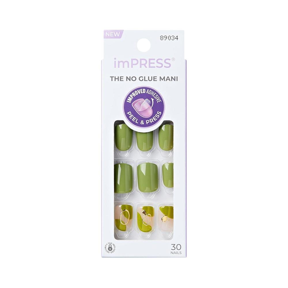 imageKISS imPRESS No Glue Mani Press On Nails Design Before Sunrise Green Short Size Squoval Shape Includes 30 Nails Prep Pad Instructions Sheet 1 Manicure Stick 1 Mini File