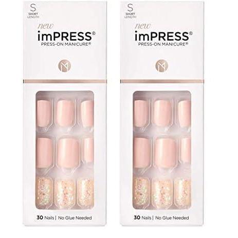 imageKISS imPRESS No Glue Mani Press On Nails Design Eternity Medium Blue Short Size Squoval Shape Includes 30 Nails Prep Pad Instructions Sheet 1 Manicure Stick 1 Mini FilePink and silver