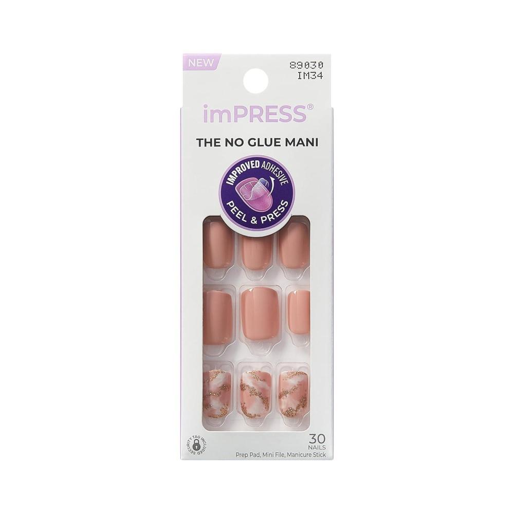 imageKISS imPRESS No Glue Mani Press On Nails Design Eternity Medium Blue Short Size Squoval Shape Includes 30 Nails Prep Pad Instructions Sheet 1 Manicure Stick 1 Mini FilePink