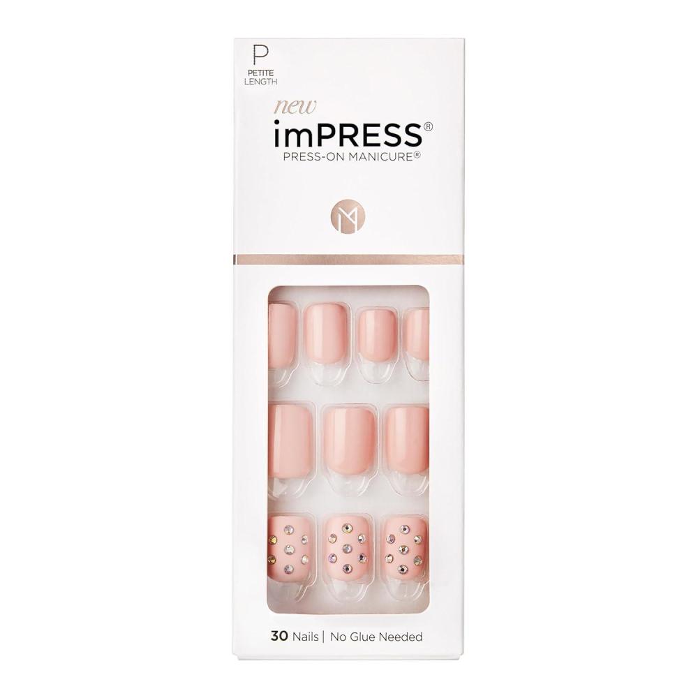 imageKISS imPRESS No Glue Mani Press On Nails Design Petite Secrets Pink Petite Size Squoval Shape Includes 30 Nails Prep Pad Instructions Sheet 1 Manicure Stick 1 Mini FilePink