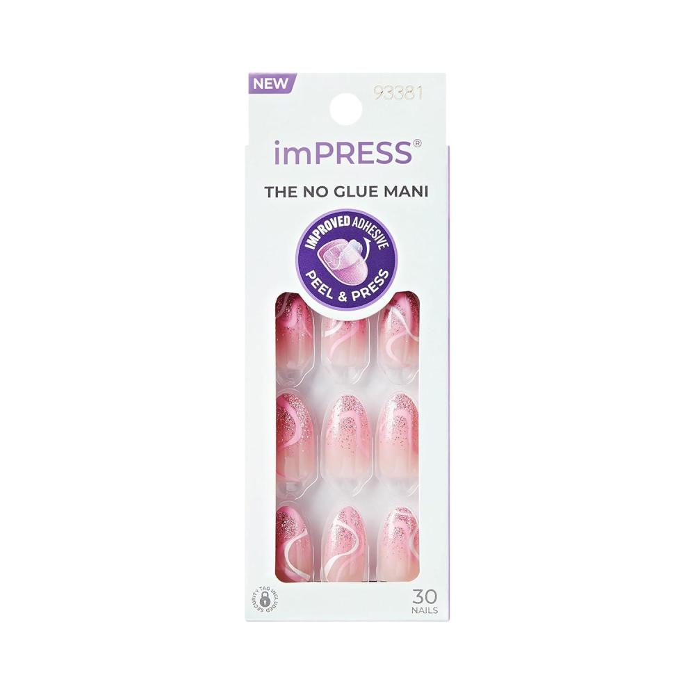 imageKISS imPRESS No Glue Mani Press On Nails Design Wild Venus Pink Medium Size Almond Shape Includes 30 Nails Prep Pad Instructions Sheet 1 Manicure Stick 1 Mini File