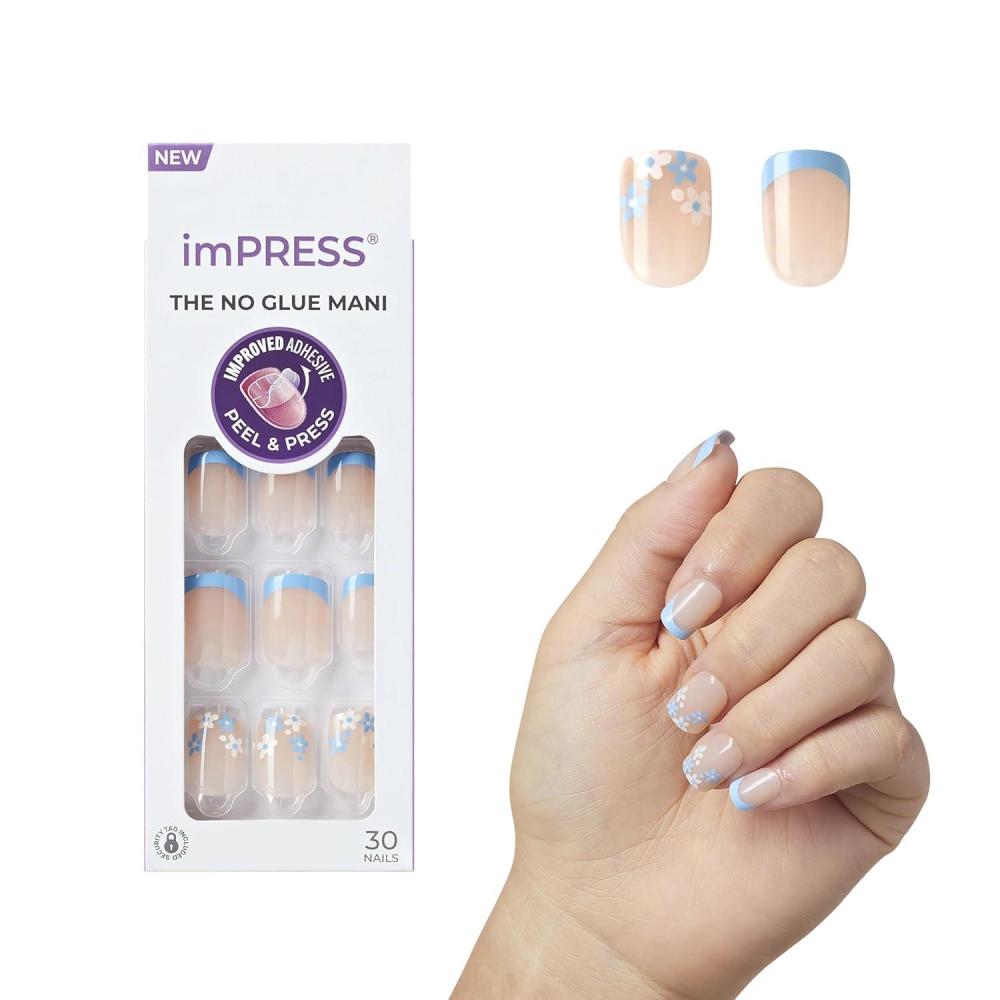 imageKISS imPRESS No Glue Mani Press On Nails French Ditto Light Neutral  Pink Tip French Short Size Oval Shape Includes 30 Nails Prep Pad Instructions Sheet 1 Manicure Stick 1 Mini FileSnooze