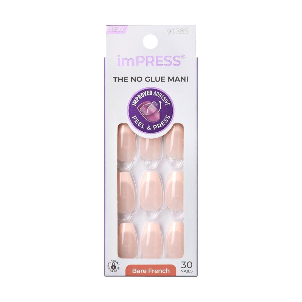 imageKISS imPRESS No Glue Mani Press On Nails French Heroic Light Neutral  White Tip French Short Size Squoval Shape Includes 30 Nails Prep Pad Instructions Sheet 1 Manicure Stick 1 Mini FileHeroic