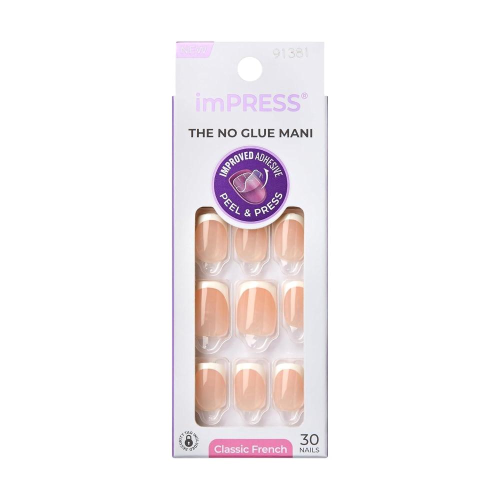 imageKISS imPRESS No Glue Mani Press On Nails French Ideal Beige Medium Size Coffin Shape Includes 30 Nails Prep Pad Instructions Sheet 1 Manicure Stick 1 Mini FileIdeal
