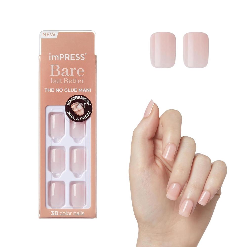 imageKISS imPRESS No Glue Mani Press On Nails Instinct Light Pink Short Size Squoval Shape Includes 30 Nails Prep Pad Instructions Sheet 1 Manicure Stick 1 Mini File