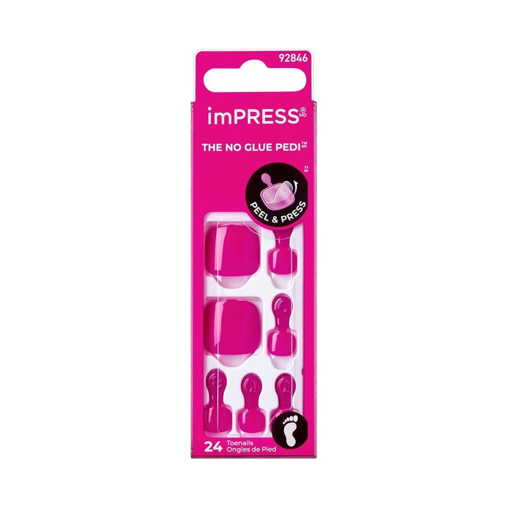 imageKISS imPRESS No Glue Mani Press On Nails Toenails Sweet as Honey Medium Pink Short Size Squoval Shape Includes 24 Nails Prep Pad Instructions Sheet 1 Manicure Stick 1 Mini File