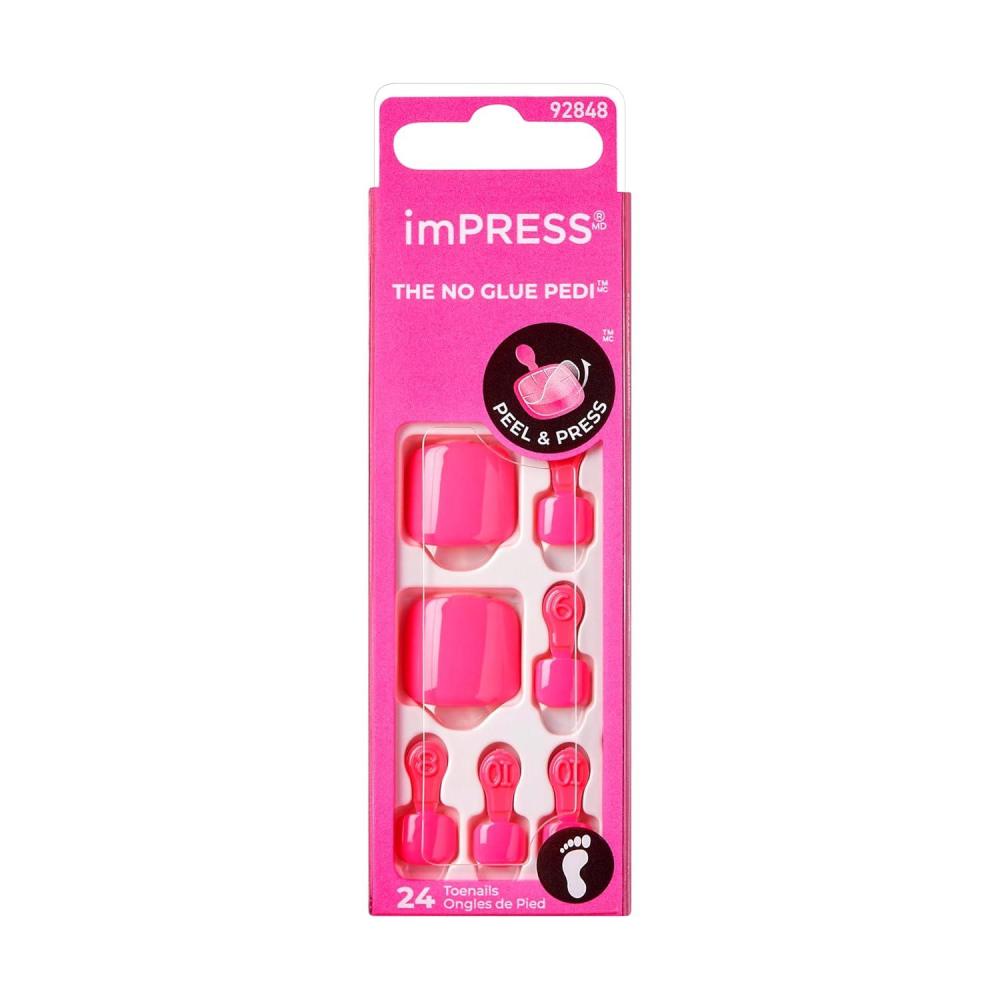 imageKISS imPRESS No Glue Pedi PressOn Nails Toenails Time After Time Medium Pink Short Size Squoval Shape Includes 24 Nails Prep Pad Instructions Sheet 1 Manicure Stick 1 Mini File
