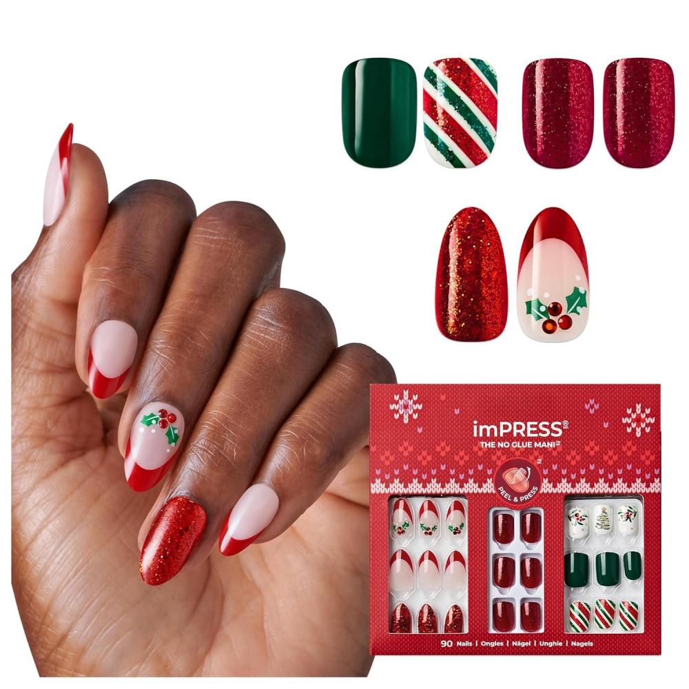 imageKISS imPRESS Press On Nails Limited Edition Holiday Gift Set 12 3Pack Improved Super Hold Adhesive 90 Fake Nails 3 Prep Pads 3 Mini Nail Files ampamp 3 Manicure SticksCozy Chic Gift Set