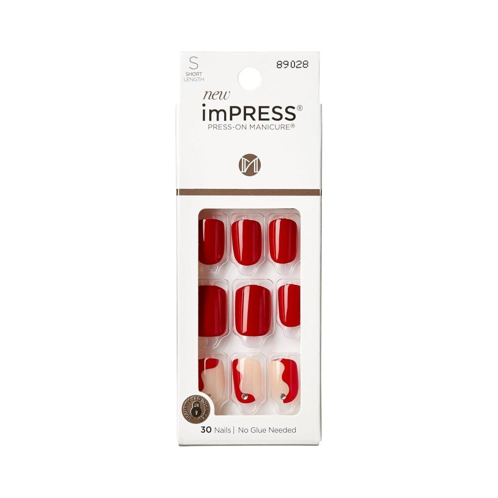 imageKISS imPRESS PressOn Manicure Fake Nails  Adore You Short Square Red Easy Press On Chip Proof Smudge Proof Waterproof No Dry Time Comfortable ampamp Secure Super Hold Adhesive  30 Count