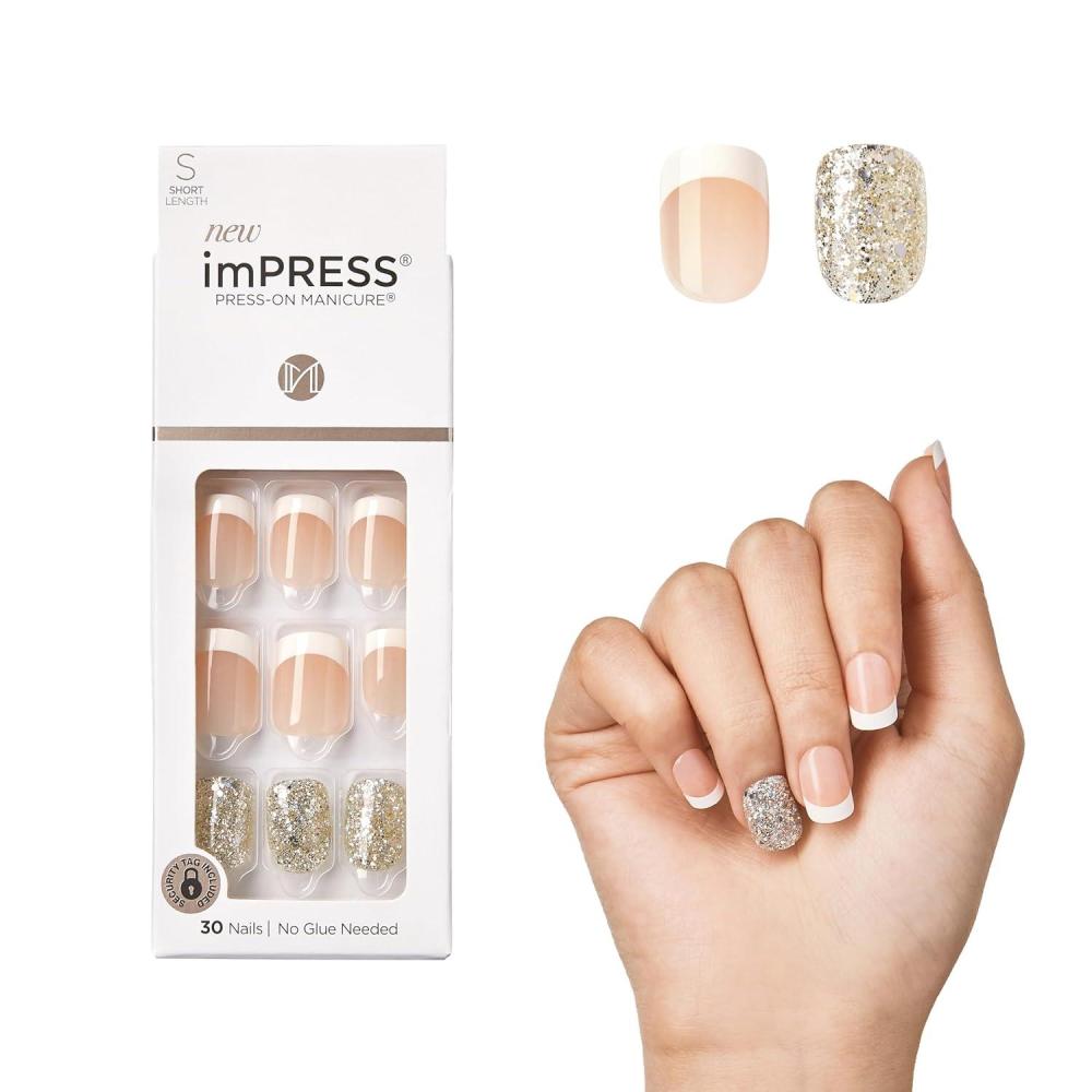 imageKISS imPRESS PressOn Manicure Nail Kit PureFit Technology Short PressOn Nails Time Slip Includes Prep Pad Mini Nail File Cuticle Stick and 30 Fake Nails