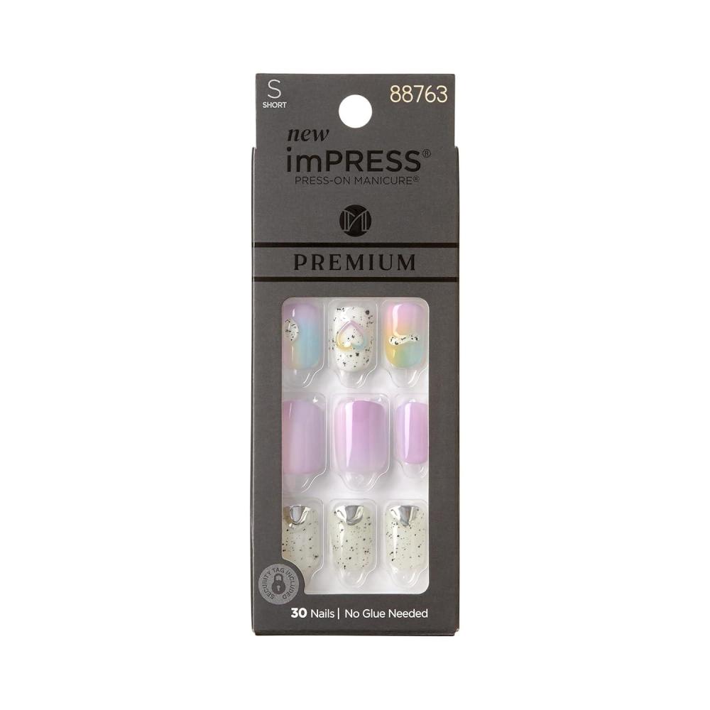 imageKISS imPRESS PressOn Manicure Premium Collection Fake Nails Sweet Life Purple Jelly Squiggle Short ampamp Square Easy To Apply Super Hold Chip Proof Smudge Proof No Dry Time Durable 30 Count