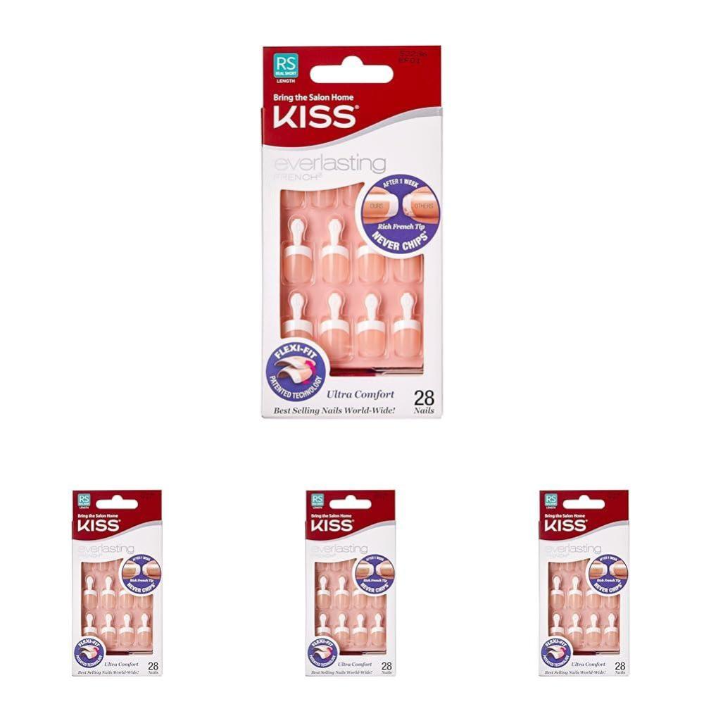 imageKiss Everlasting French Nail Manicure ChipFree FlexiFit Technology Real Short quotString of Pearlsquot Nail Kit with Pink Nail Glue Net Wt 2g  007oz Mini File Manicure Stick and 28 Fake Nails28 Count Pack of 4