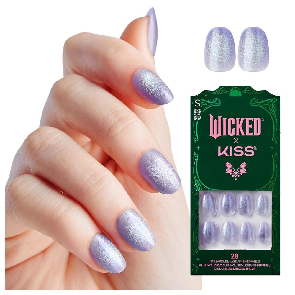 imageWICKED X KISS Press On Nails Bloom in Land Pink Medium Oval Waterproof Chip Proof Smudge Proof 28 Fake Nails Pink Gel Nail Glue 2g Mini Nail File ampamp Manicure StickOzdust