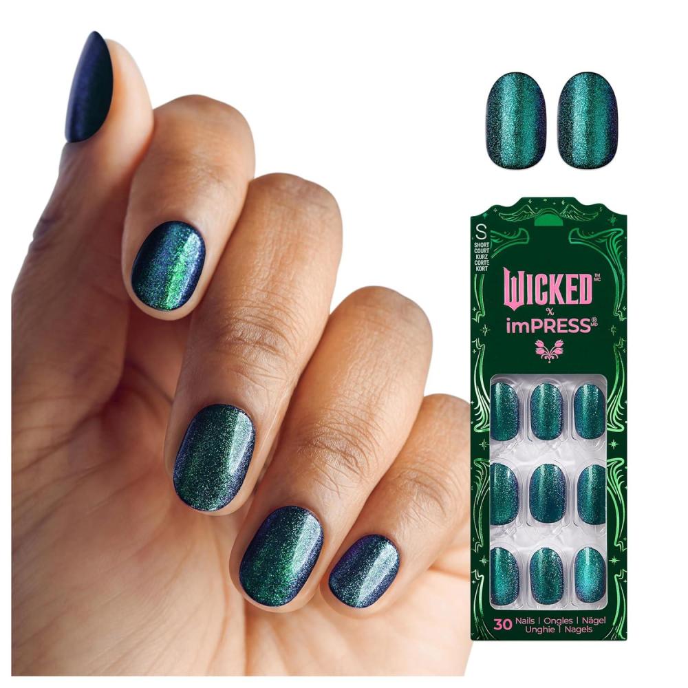 imageWICKED X imPRESS Press On Nails New Improved Adhesive Up To 10 Day Hold Beautifical White Medium Oval Includes 30 Fake Nails 1 Prep Pad 1 Manicure Stick 1 Mini FileThe Green Elixir