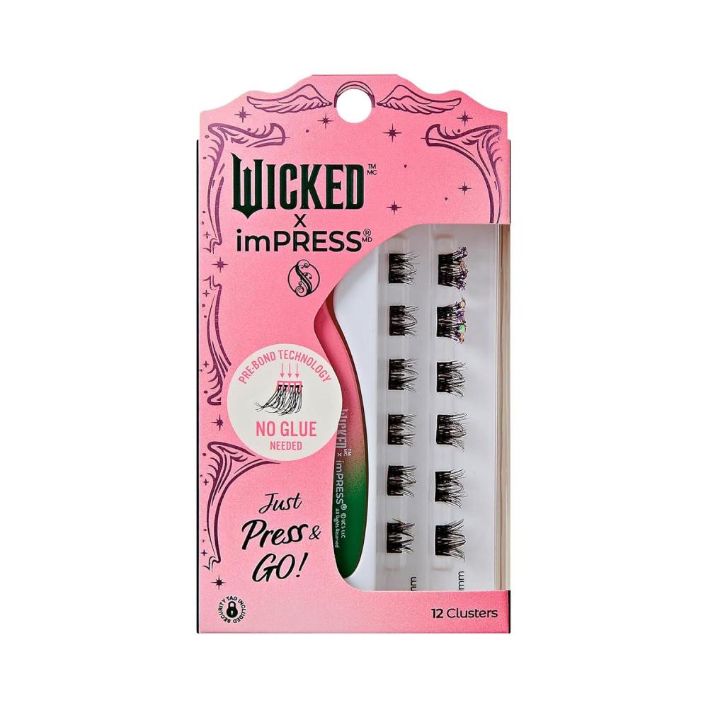 imageWICKED X imPRESS Press On Self Adhesive Eyelashes Welcome to OZ 8mm10mm Natural Volume Press On Lashes Pink Glitter No Glue Needed 12 Lash Clusters ampamp NonStick Mini ApplicatorFantabulous