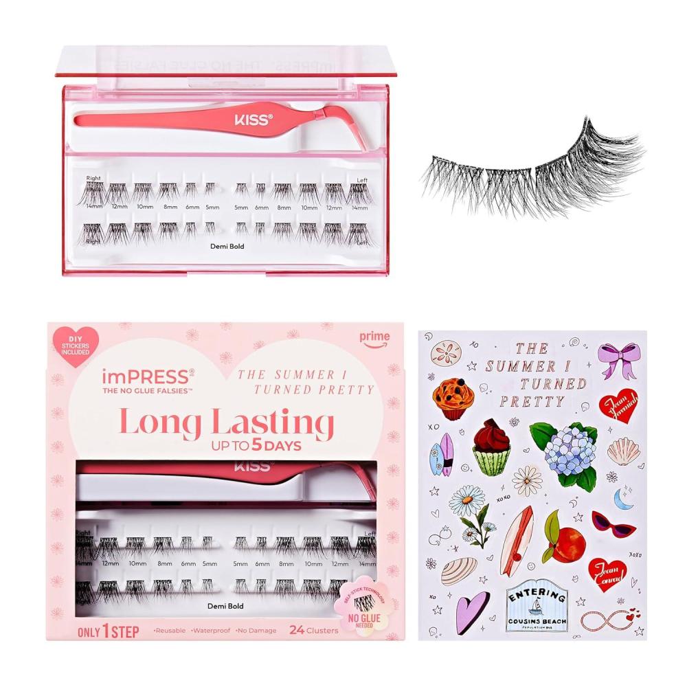 imageimPRESS  The Summer I Turned Pretty Long Lasting Self Adhesive Eyelashes Demi Bold 24 Medium Volume Press On Lash Clusters 5mm14mm NonStick Applicator Bonus Stickers Reusable CaseDemi Bold