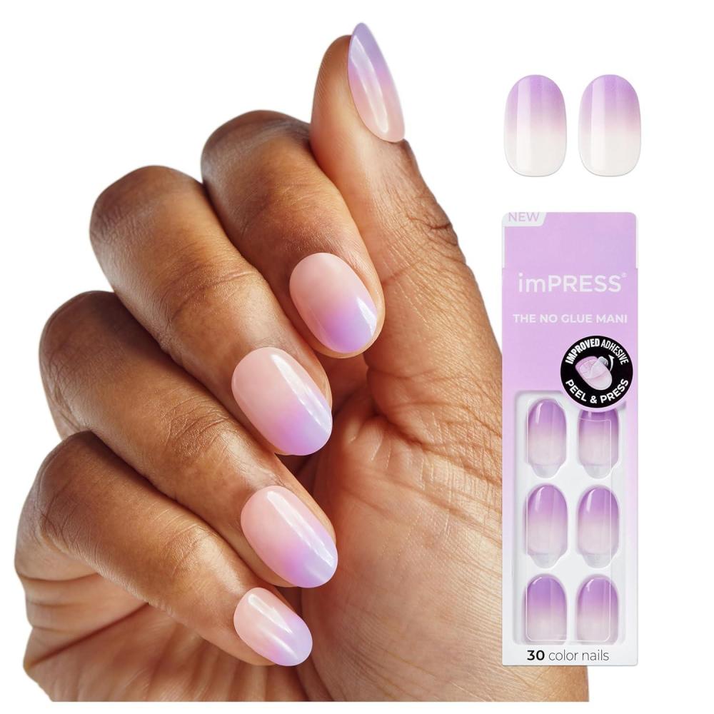 imageimPRESS Color Ombre Press On Nails Friendzone Blue Short Oval PureFit Technology Patented Super Hold Adhesive Chip Proof Smudge Proof Mini Nail File Manicure Stick ampamp 30 Fake NailsTake A Chance