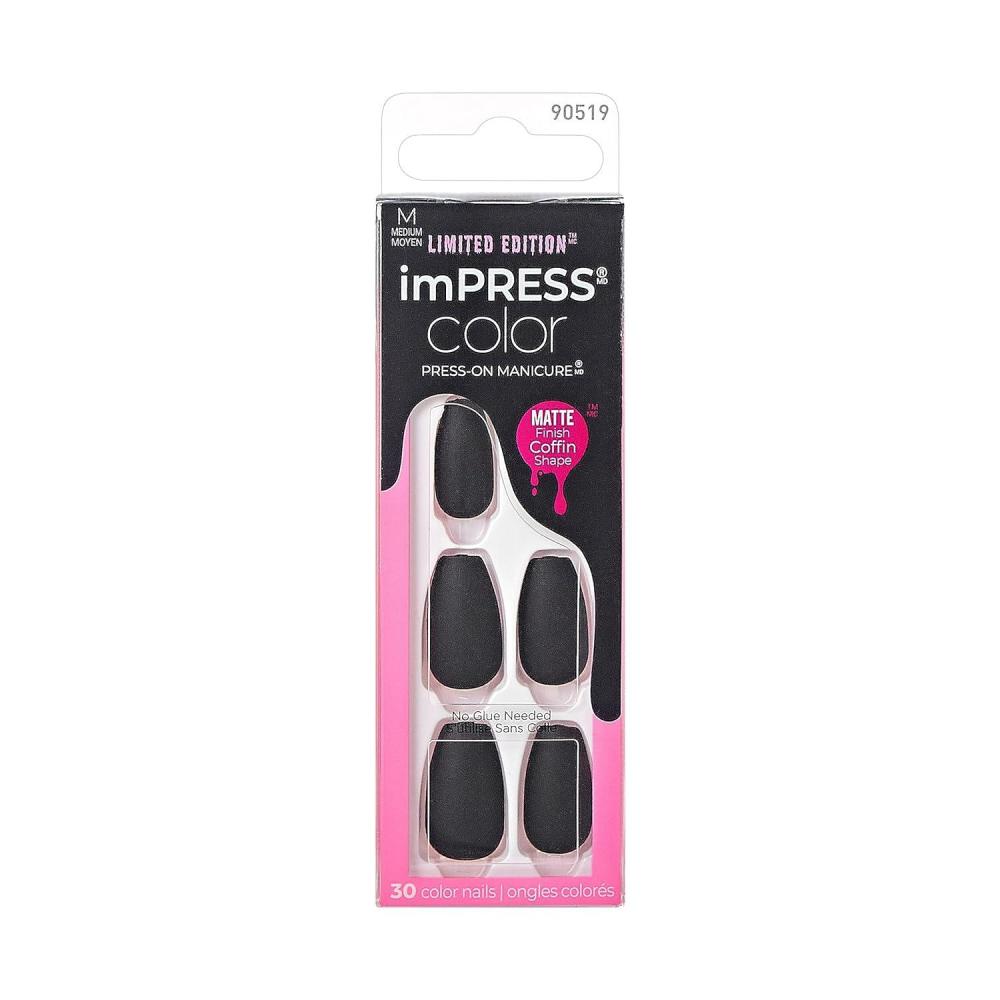 imageimPRESS Color PressOn Nails Halloween No Glue Needed Black Medium Coffin 33 CtThriller Night