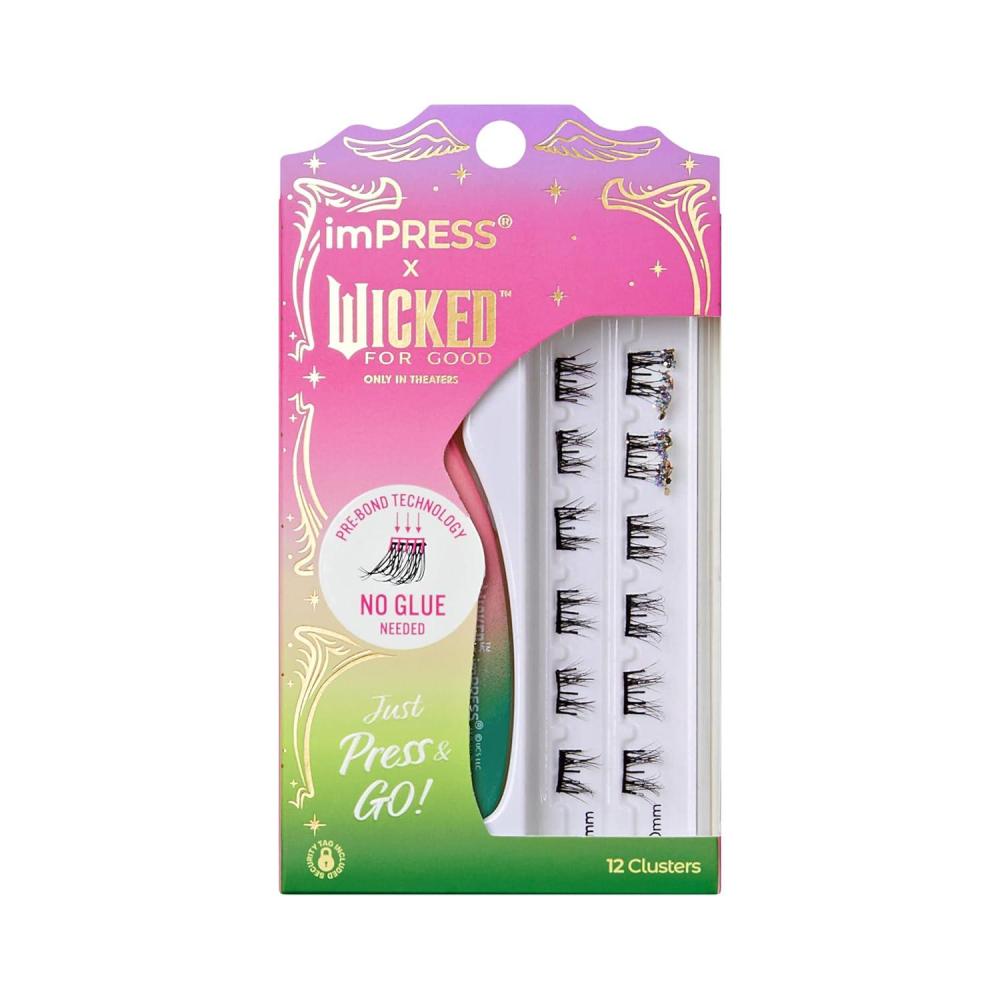 imageimPRESS X WICKED FOR GOOD Press On Self Adhesive Eyelashes Forever My Friend 8mm10mm Natural Volume Press On Lashes Purple Glitter 12 Lash Clusters ampamp NonStick Mini ApplicatorTap to Bubble