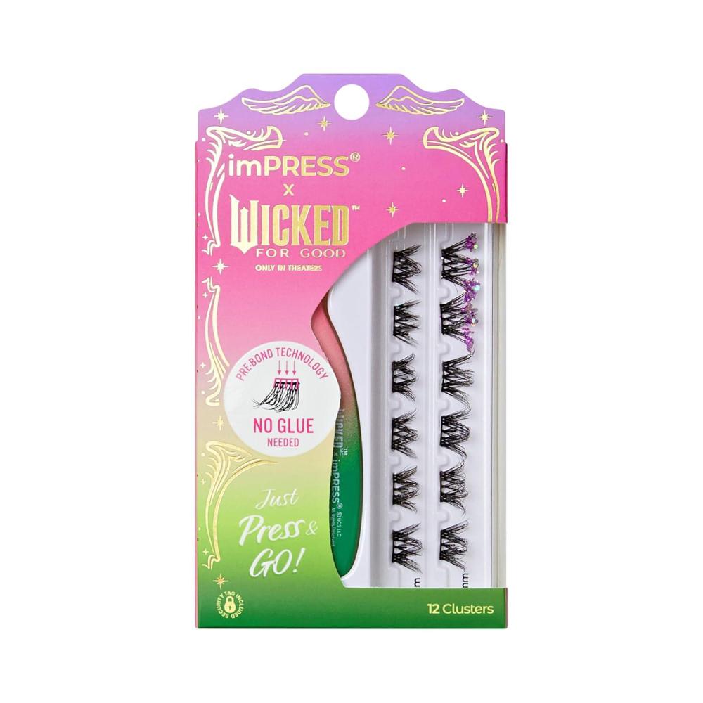 imageimPRESS X WICKED FOR GOOD Press On Self Adhesive Eyelashes Forever My Friend 8mm10mm Natural Volume Press On Lashes Purple Glitter 12 Lash Clusters ampamp NonStick Mini ApplicatorForever My Friend