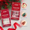 KISS Voguish Fantasy Holiday Press On Nails, ‘Merry Magic’, Navy, Medium Oval, No Damage To Natural Nails, Pink Gel Nail Glue (2g), Mini Nail File, Manicure Stick, & 28 Fake Nails(Merry Magic)