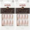 KISS Classy, Press On Nails, Nail glue included, ‘Players’, White, Short Size, Oval Shape, Includes 28 Nails, 2g glue, 1 Manicure Stick, 1 Mini File(Long (Pack of 2))