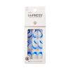 KISS imPRESS No Glue Mani Press On Nails, Design, ‘On My Mind’, White, Medium Size, Almond Shape, Includes 30 Nails, Prep Pad, Instructions Sheet, 1 Manicure Stick, 1 Mini File(Blue and White)
