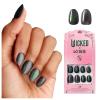 WICKED X KISS Press On Nails Almond, ‘Shiz Chemistry Club’, Blue, Medium, Waterproof, Chip Proof, Smudge Proof, 28 Fake Nails, Pink Gel Nail Glue (2g), Mini Nail File, & Manicure Stick(I Look Good in Green)