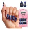 WICKED X KISS Press On Nails Almond, ‘Shiz Chemistry Club’, Blue, Medium, Waterproof, Chip Proof, Smudge Proof, 28 Fake Nails, Pink Gel Nail Glue (2g), Mini Nail File, & Manicure Stick(Shiz Chemistry Club)