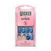 WICKED X KISS Press On Nails Almond, ‘Shiz Chemistry Club’, Blue, Medium, Waterproof, Chip Proof, Smudge Proof, 28 Fake Nails, Pink Gel Nail Glue (2g), Mini Nail File, & Manicure Stick(Shiz Campus)