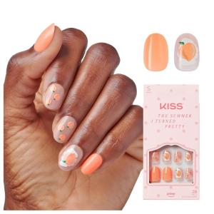 KISS | The Summer I Turned Pretty French Tip Press On Nails, ‘Sunlit Days’, Medium Coffin, Includes Pink Gel Nail Glue (2g), Mini Nail File, Cuticle Stick, & 28 Fake Nails(Bittersweetly)