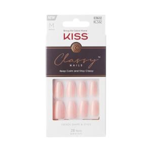 KISS Classy French Nail Manicure Kit with Gel Finish,Medium,Coffin Shaped,Includes Pink Nail Glue (Net Wt. 2 g / 0.07oz.),Mini Nail File,Manicure Stick, 28 Fake Nails,Cozy Meets Cute,28 Count(Cozy Meets Cute)