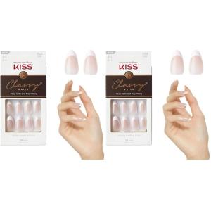 KISS Classy French Nail Manicure Kit with Gel Finish,Medium,Coffin Shaped,Includes Pink Nail Glue (Net Wt. 2 g / 0.07oz.),Mini Nail File,Manicure Stick, 28 Fake Nails,Cozy Meets Cute,28 Count(Dashing)