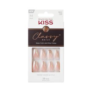 KISS Classy French Nail Manicure Kit with Gel Finish,Medium,Coffin Shaped,Includes Pink Nail Glue (Net Wt. 2 g / 0.07oz.),Mini Nail File,Manicure Stick, 28 Fake Nails,Cozy Meets Cute,28 Count(The BOSS)