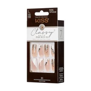 KISS Classy, Press On Nails, Nail glue included, ‘Highlights’, French, Medium Size, Almond Shape, Includes 30 Nails, 2g glue, 1 Manicure Stick, 1 Mini File(Gorgeous)