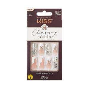 KISS Classy, Press On Nails, Nail glue included, ‘Highlights’, French, Medium Size, Almond Shape, Includes 30 Nails, 2g glue, 1 Manicure Stick, 1 Mini File(Stay Modish)