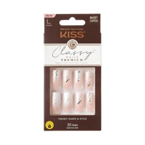 KISS Classy, Press On Nails, Nail glue included, ‘Highlights’, French, Medium Size, Almond Shape, Includes 30 Nails, 2g glue, 1 Manicure Stick, 1 Mini File(Stunning!)