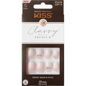 KISS Classy, Press On Nails, Nail glue included, ‘On Stage’, Off white, Short Size, Oval Shape, Includes 30 Nails, 2g Glue, 1 Manicure Stick, 1 Mini file(Short (Pack of 1))