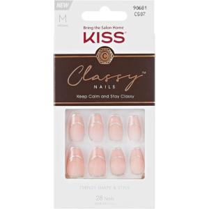 KISS Classy, Press On Nails, Nail glue included, ‘Players’, White, Short Size, Oval Shape, Includes 28 Nails, 2g glue, 1 Manicure Stick, 1 Mini File(Medium)