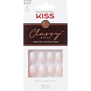 KISS Classy, Press On Nails, Nail glue included, ‘Players’, White, Short Size, Oval Shape, Includes 28 Nails, 2g glue, 1 Manicure Stick, 1 Mini File(Short)