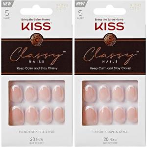 KISS Classy, Press On Nails, Nail glue included, ‘Players’, White, Short Size, Oval Shape, Includes 28 Nails, 2g glue, 1 Manicure Stick, 1 Mini File(Short (Pack of 2))