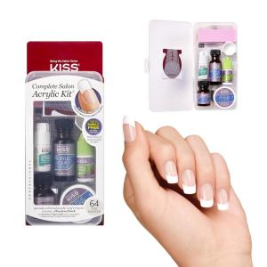 KISS Complete Salon Acrylic Fake Nails Manicure Kit, Acrylic Liquid, Acrylic Primer, Acrylic Powder Clear, Maximum Speed Nail Glue, Masking Formula, & 60 Long Length Bubble Free Acrylic Nails