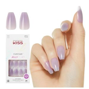 KISS Gel Fantasy, Press On Nails, Nail glue included, ‘Quince Jelly’, Purple, Medium Size, Coffin Shape, Includes 28 Nails, 2g glue, 1 Manicure Stick, 1 Mini File(Quince Jelly)