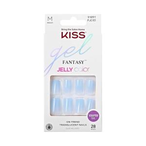 KISS Gel Fantasy, Press On Nails, Nail glue included, ‘Quince Jelly’, Purple, Medium Size, Coffin Shape, Includes 28 Nails, 2g glue, 1 Manicure Stick, 1 Mini File(Jelly Crushin)