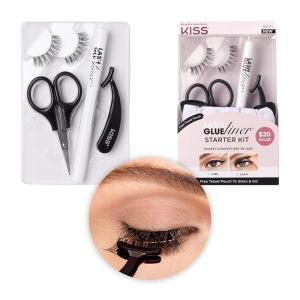 KISS Glueliner, False Eyelashes, ‘Glue Liner’, 10 mm, Includes 1 Pair Of Lash, 1 Glue Liner, 1 Scissors, 1 Applicator, Travel Pouch, Contact Lens Friendly, Easy to Apply, Reusable Strip Lashes