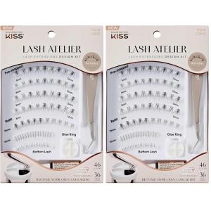 KISS Lash Atelier Professional Lash Extension Kit, ‘Anime’, Pre-Mapped False Eyelashes, 46 Lash Clusters & 36 Individual Lashes, Last For Up To 7 Days, Glue Ring, Applicator(12mm-14mm (Pack of 2))