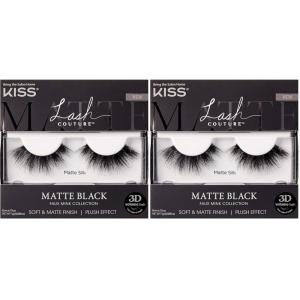 KISS Lash Couture 3D Matte False Eyelashes, ‘Matte Satin’, 16 mm, Includes 1 Pair Of Lash, Contact Lens Friendly, Easy to Apply, Reusable Strip Lashes(1 Pair (Pack of 2))