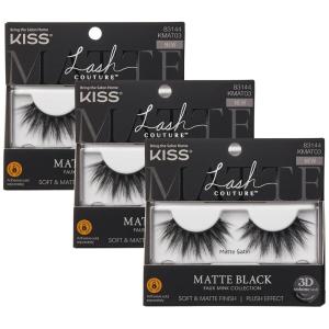 KISS Lash Couture 3D Matte False Eyelashes, ‘Matte Satin’, 16 mm, Includes 1 Pair Of Lash, Contact Lens Friendly, Easy to Apply, Reusable Strip Lashes(1 pair (Pack of 3))